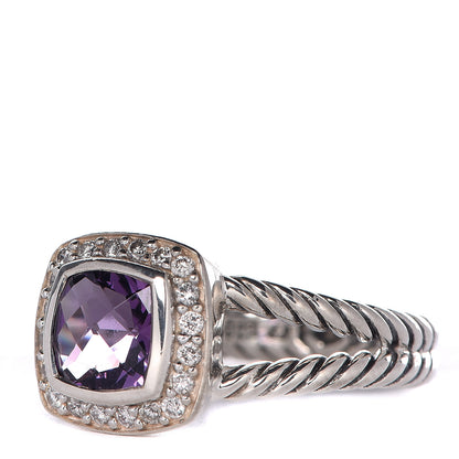 David Yurman Sterling Silver Diamond Amethyst 7mm Petite Albion Ring 57 8 3 of 5