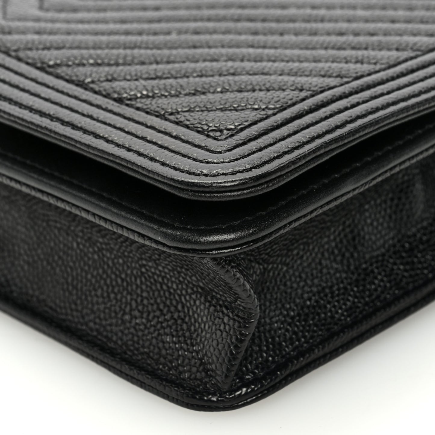Caviar Chevron Quilted Boy Wallet On Chain WOC Black