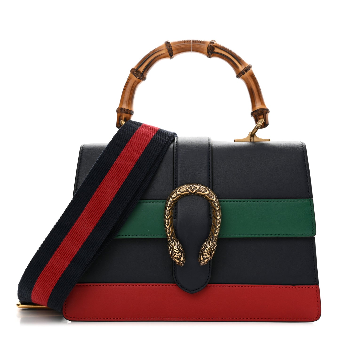 Moon Calfskin Bamboo Web Medium Dionysus Top Handle Bag Blue Emerald Hibiscus Red