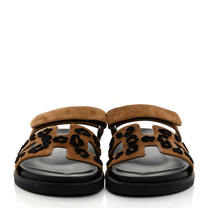 Hermes Suede Goatskin Womens Chypre Sandals 37 Brun Fume Black 2 of 9