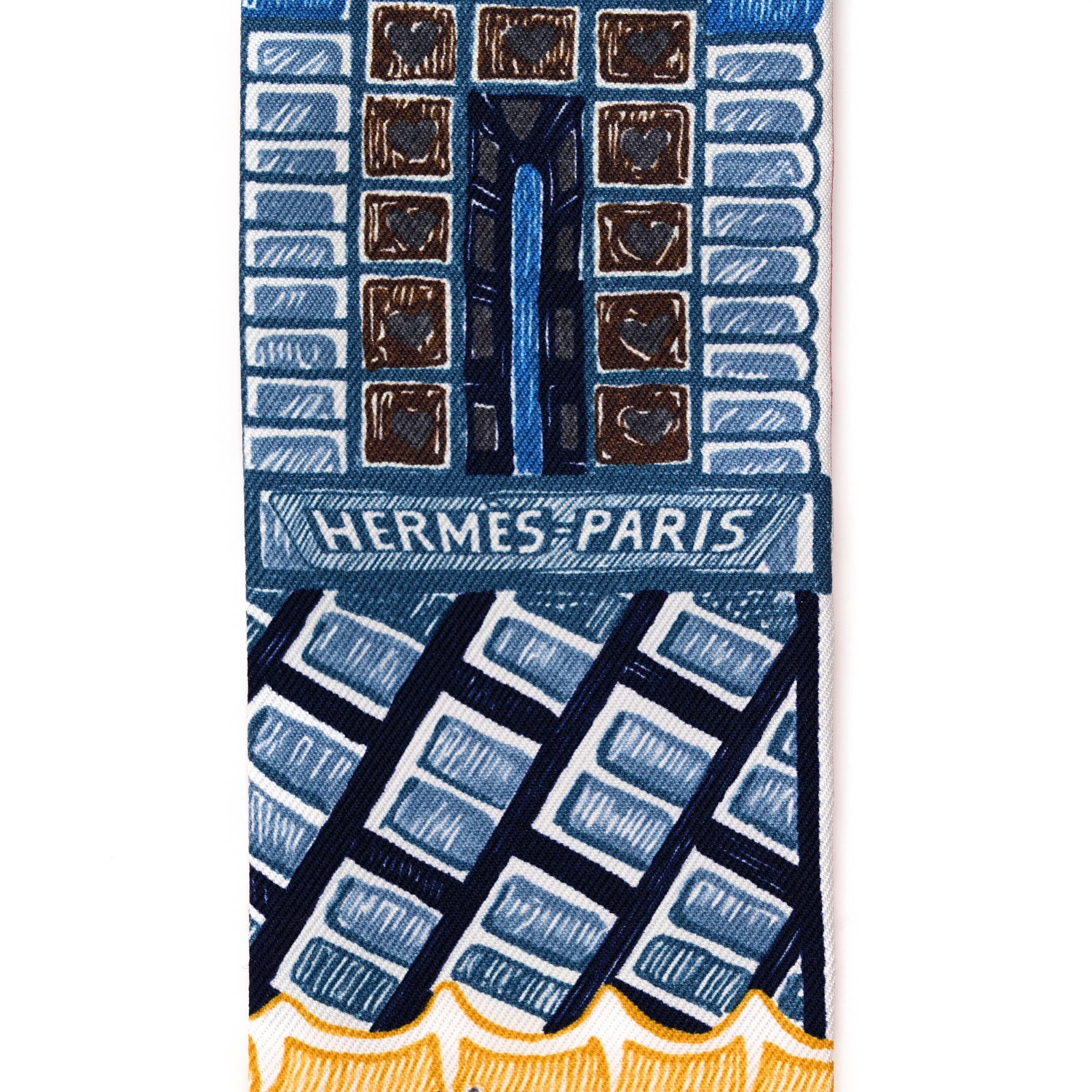 Hermes Silk Super Silk Quest Twilly Bleu Beige Dore Brun 2 of 4