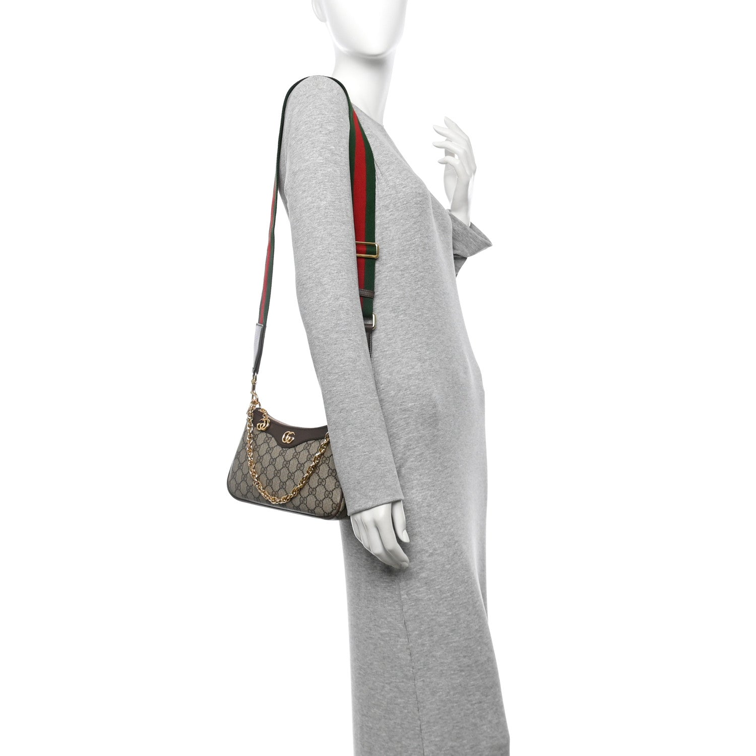 Gucci GG Supreme Monogram Textured Dollar Calfskin Web Small Ophidia GG Handbag Beige Ebony New Acero 2 of 10