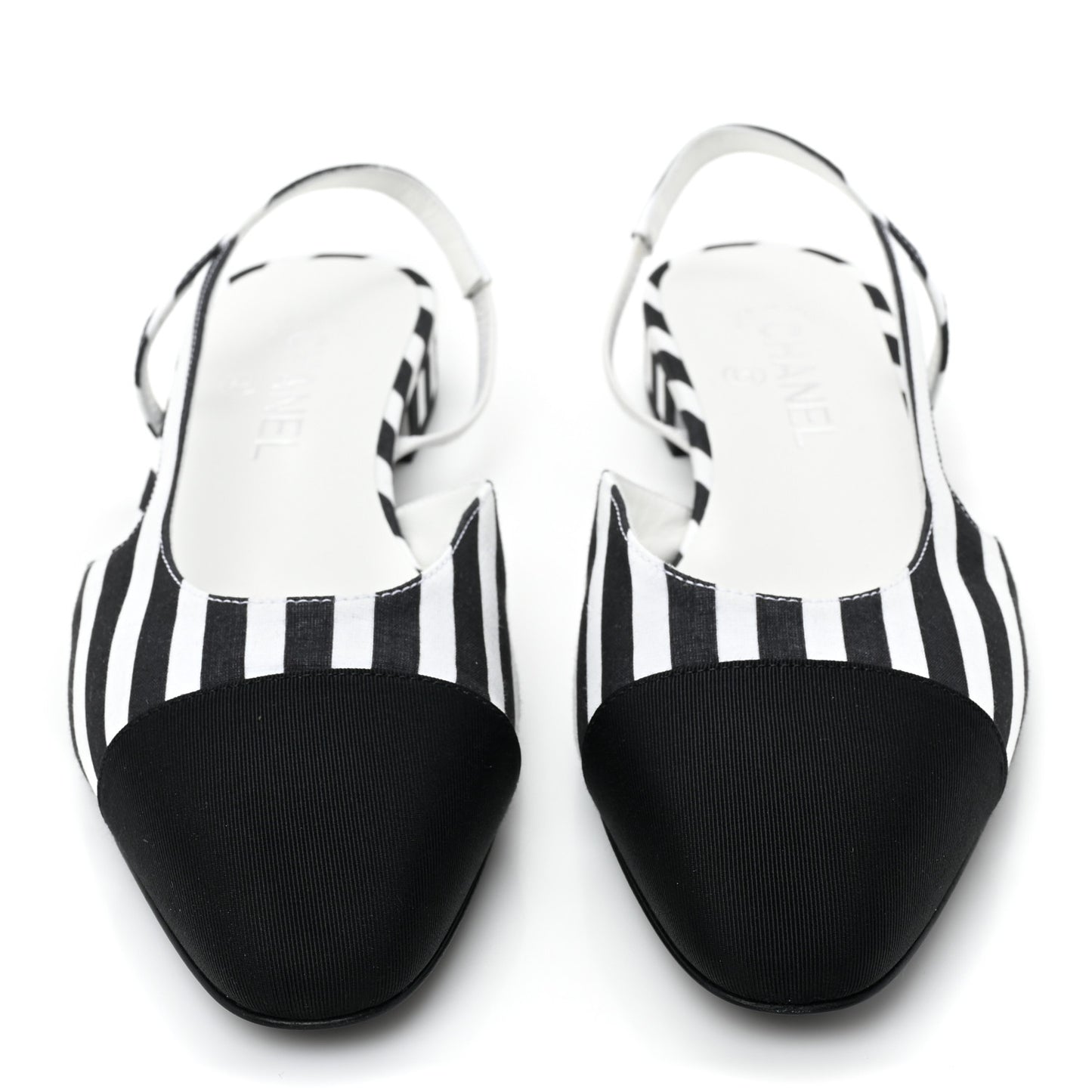 Fabric Grosgrain Cap Toe CC Slingback Flats 39 White Black