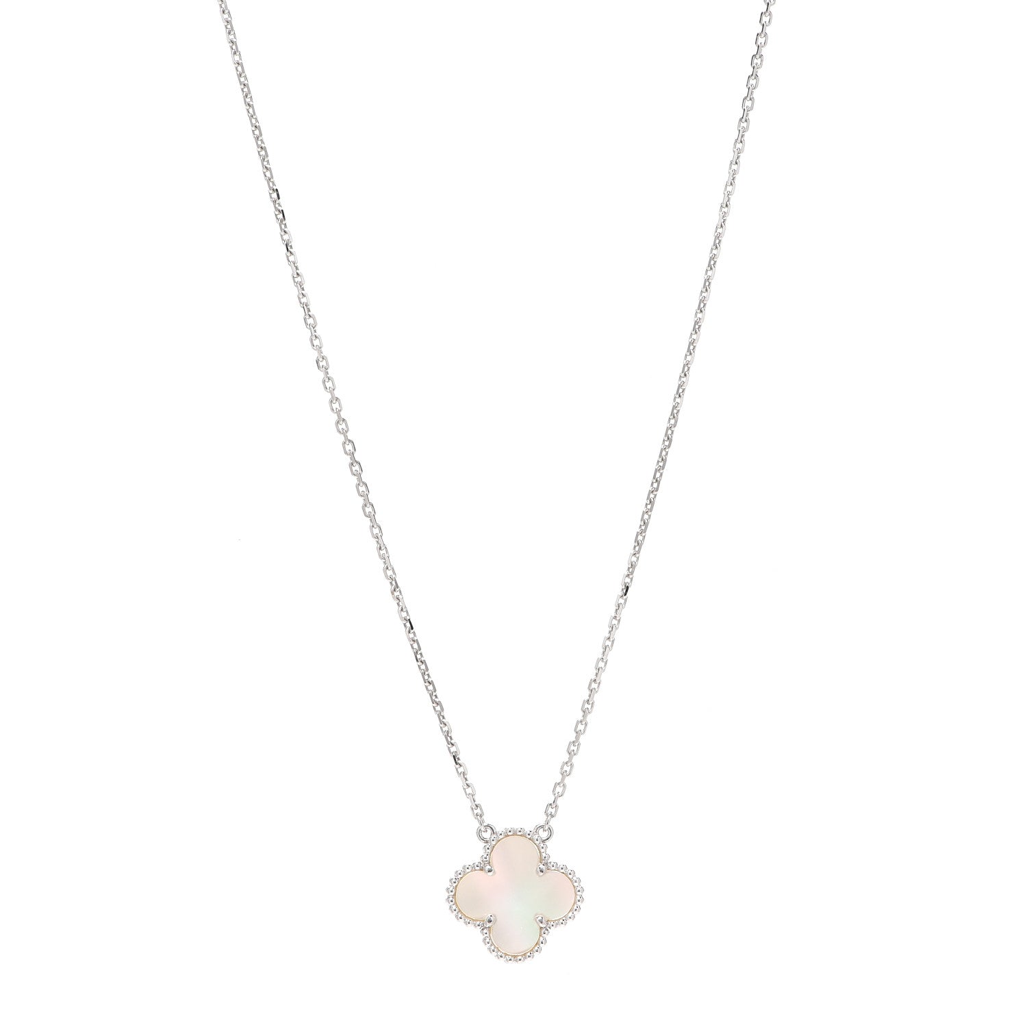 Van Cleef & Arpels 18K White Gold Mother of Pearl Vintage Alhambra Pendant Necklace 1 of 5