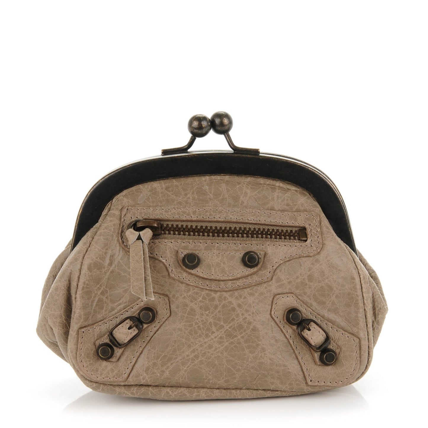 Agneau Classic Hardware Click Coin Purse Gris Poivre