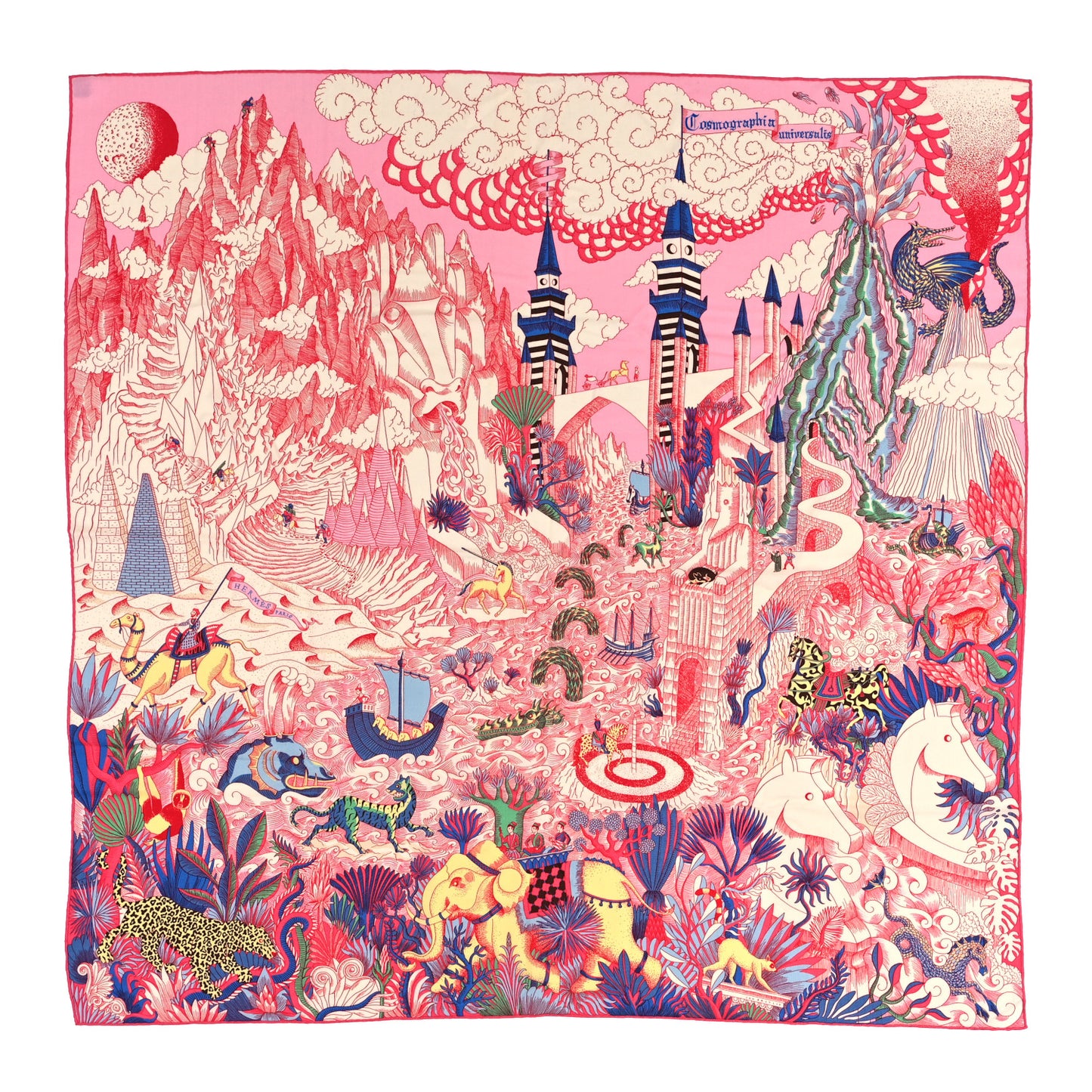 Cashmere Silk Cosmographia Universalis Shawl 140 Rose White Bleu