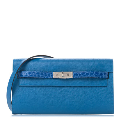Hermes Epsom Shiny Alligator Touch Kelly Wallet To Go Bleu Frida 1 of 9