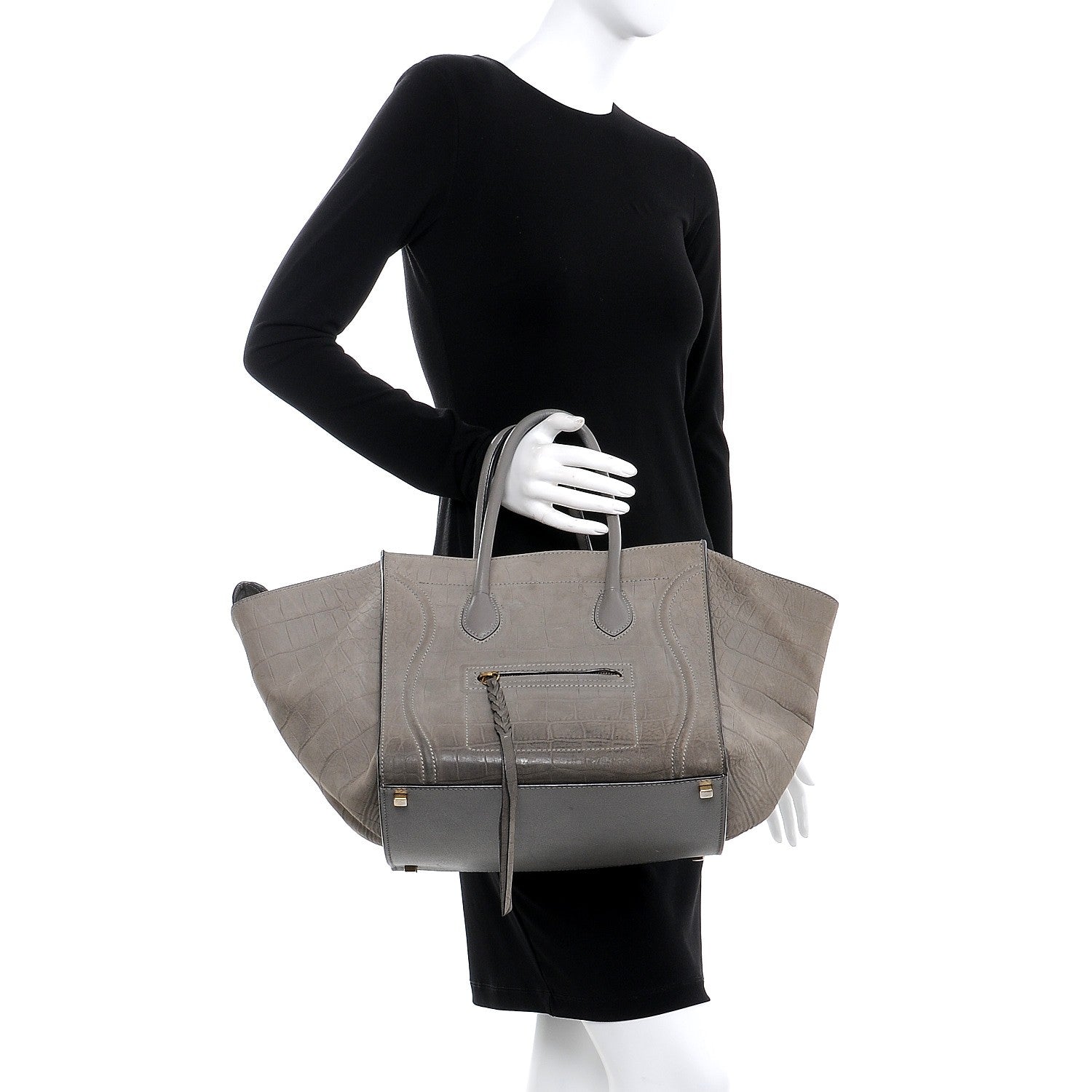 Celine Crocodile Embossed Nubuck Medium Phantom Luggage Grey 2 of 16