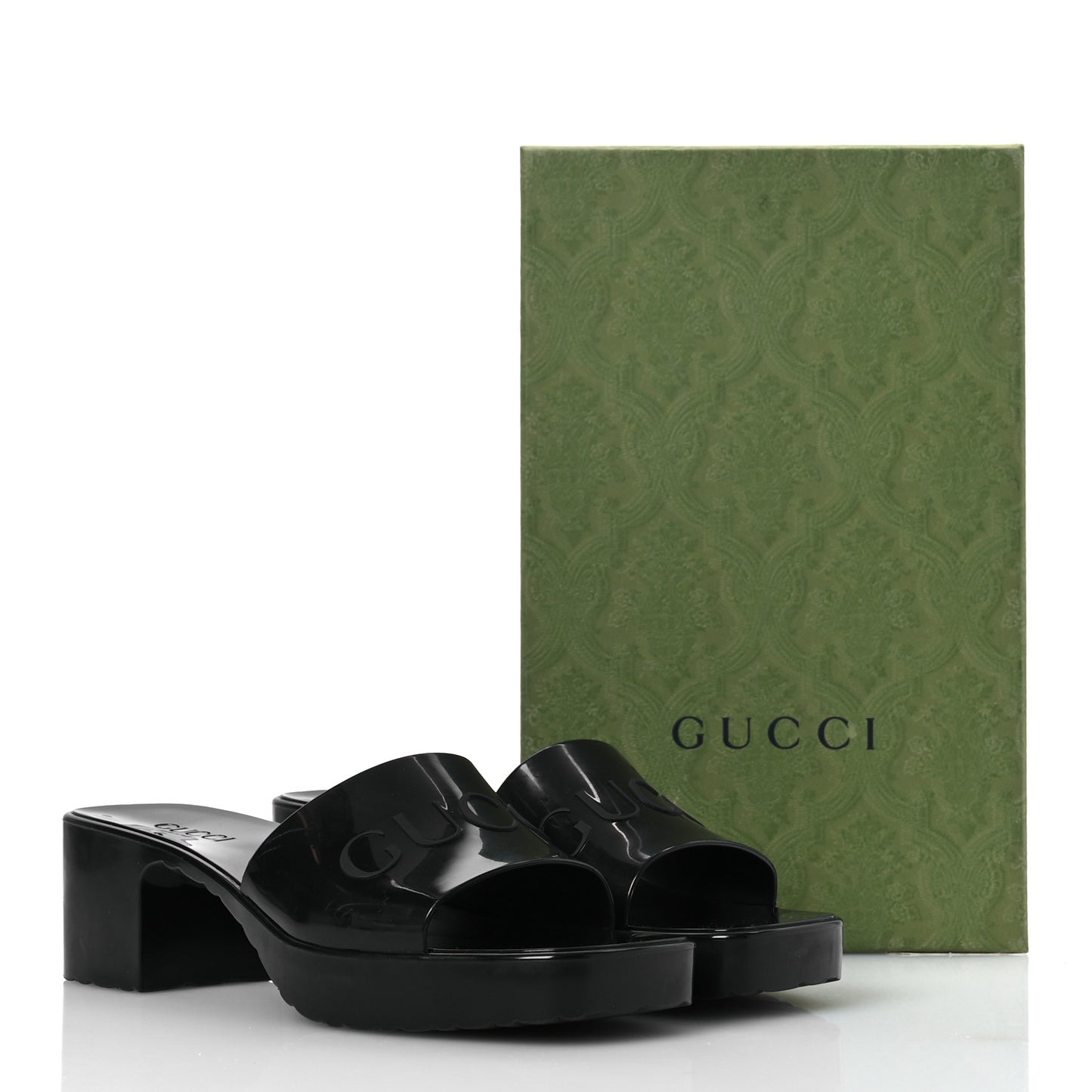 Rubber Gucci Logo Womens Platform 20/60mm Slide Sandals 41 Black