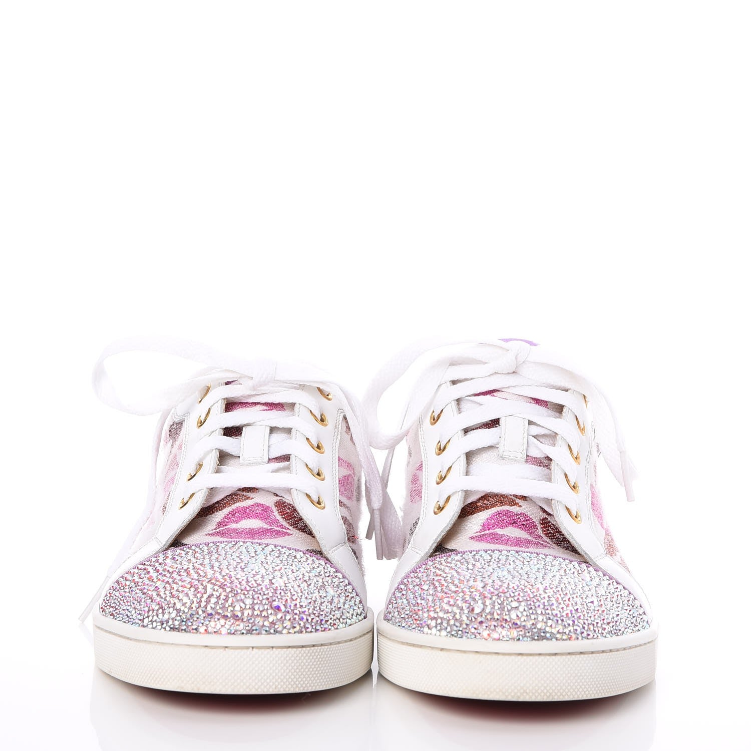 Christian Louboutin Metallic Fabric Lurex Embellished Lips Print Gondolastrass Sneakers 41 White 2 of 10