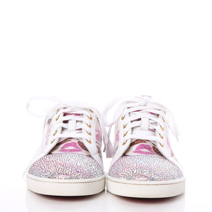Christian Louboutin Metallic Fabric Lurex Embellished Lips Print Gondolastrass Sneakers 41 White 2 of 10