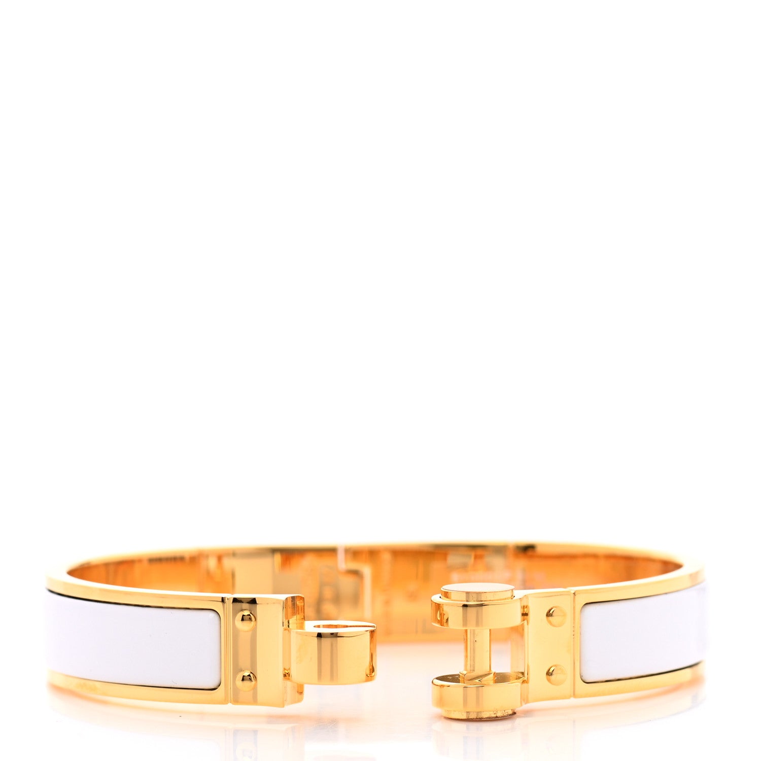 Hermes Enamel Charniere Uni Narrow Hinged Bracelet M White 4 of 6