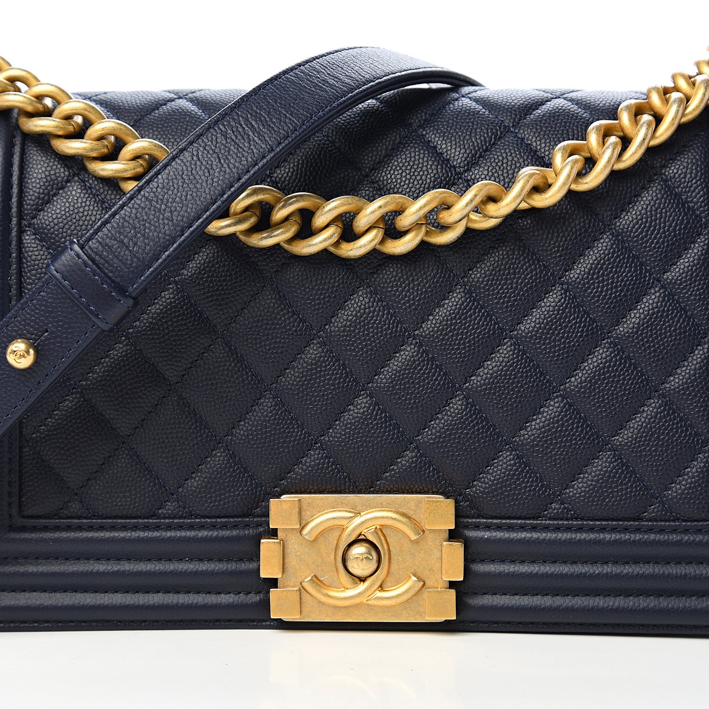 Caviar Quilted Medium Boy Flap Dark Blue