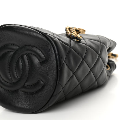 Chanel Lambskin Quilted Pearl Crush Drawstring Bag Black 10 of 11