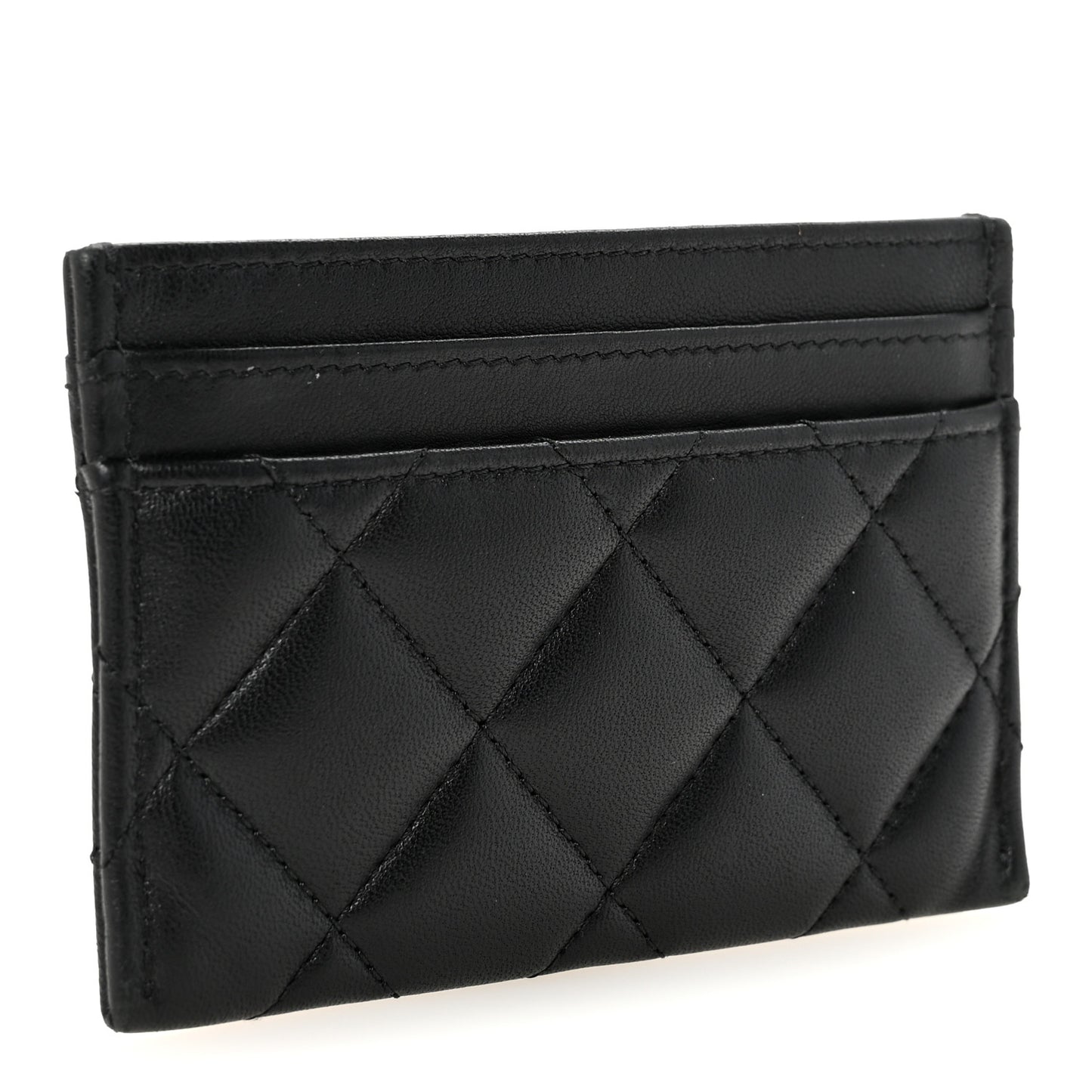 Lambskin Quilted Pearl CC Chanel Card Holder Black
