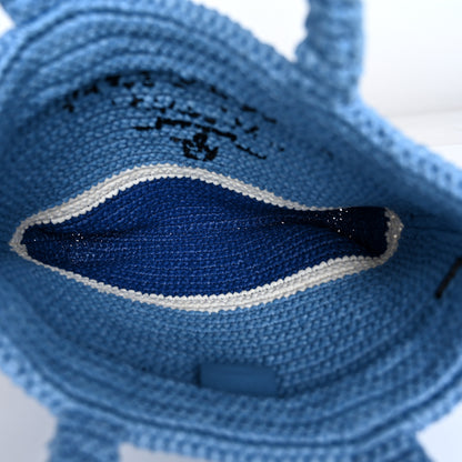 Prada Yarn Raffia Effect Crochet Small Logo Tote Celeste Blue 5 of 10