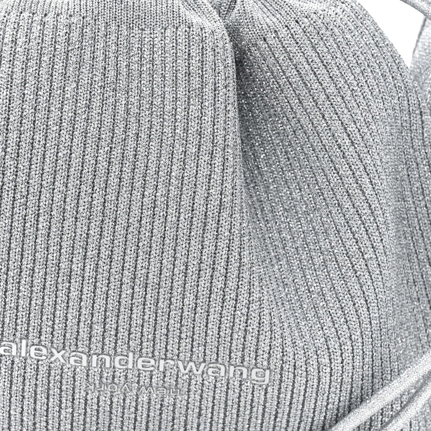 Metallic Ribbed Knit Small Ryan Bag Silver