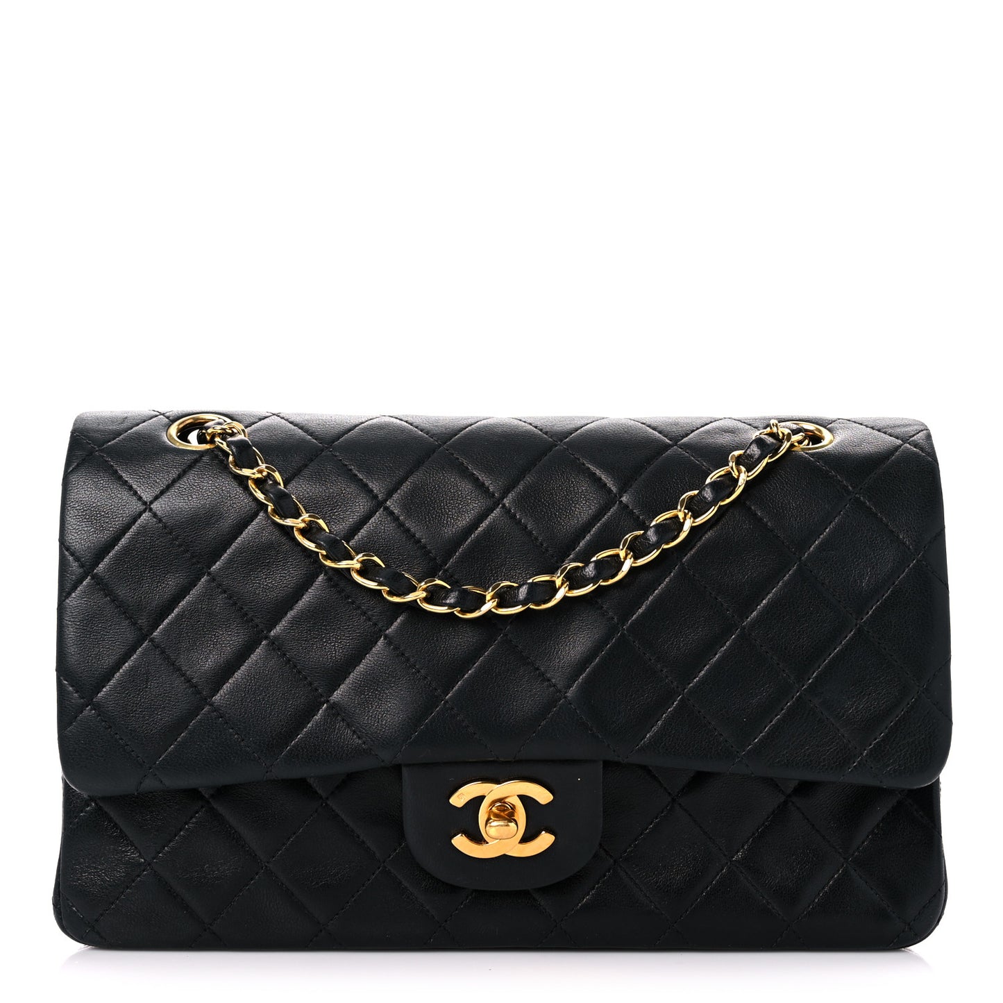 Lambskin Quilted Medium Double Flap Black