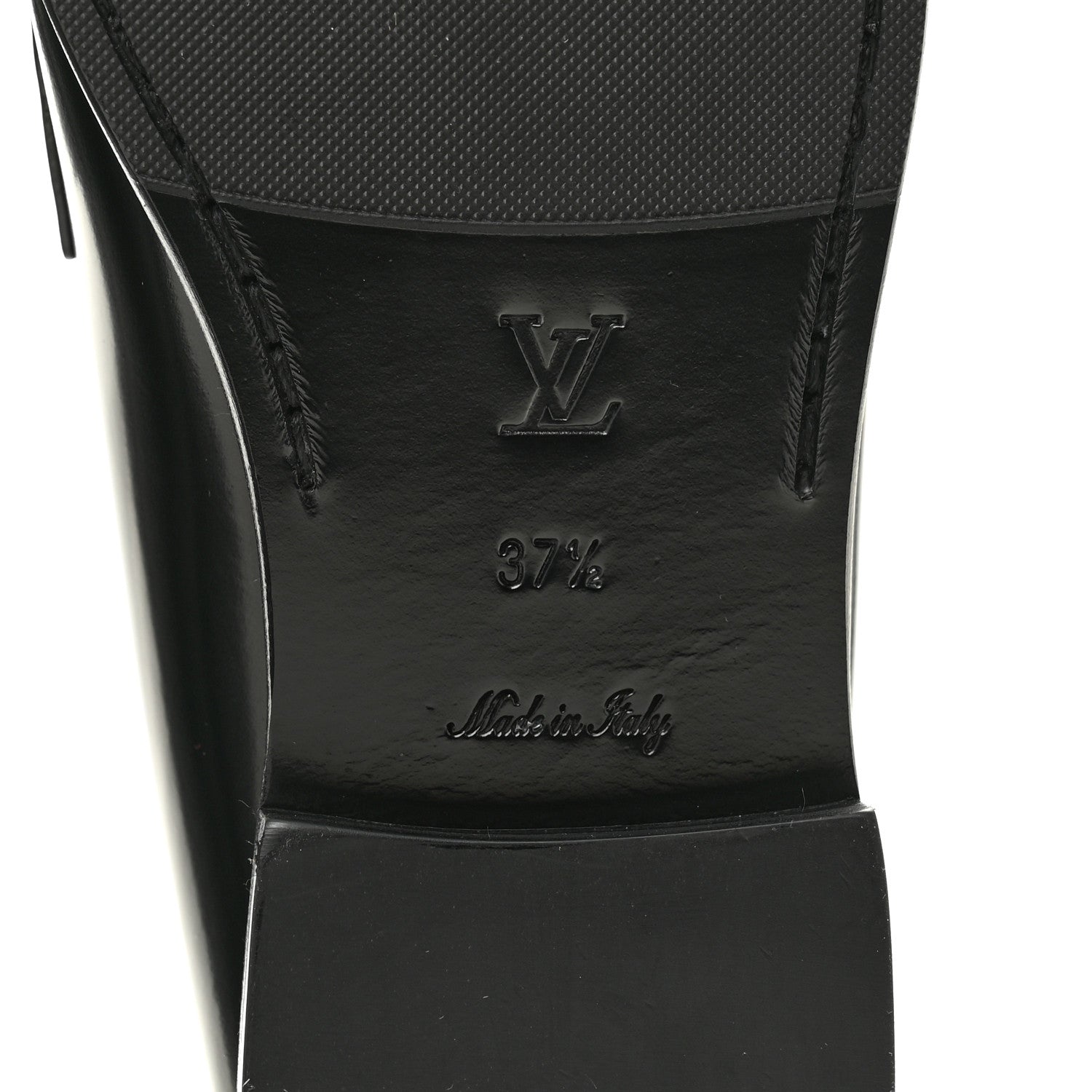 Louis Vuitton Glazed Calfskin Chess Flat Loafer 37.5 Black 8 of 10