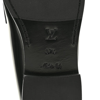 Louis Vuitton Glazed Calfskin Chess Flat Loafer 37.5 Black 8 of 10