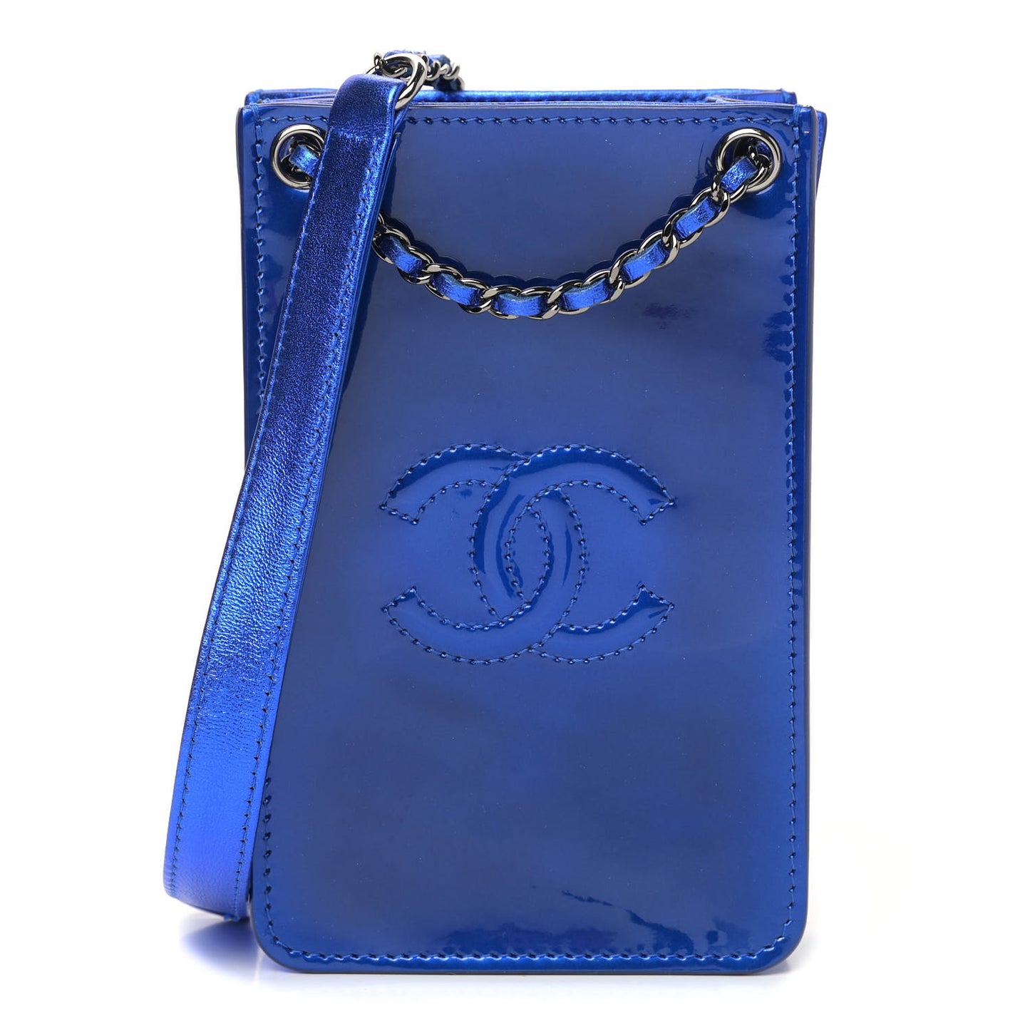 Metallic Patent Crossbody CC Phone Holder Blue