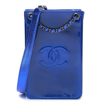 Chanel Metallic Patent Crossbody CC Phone Holder Blue 1 of 9