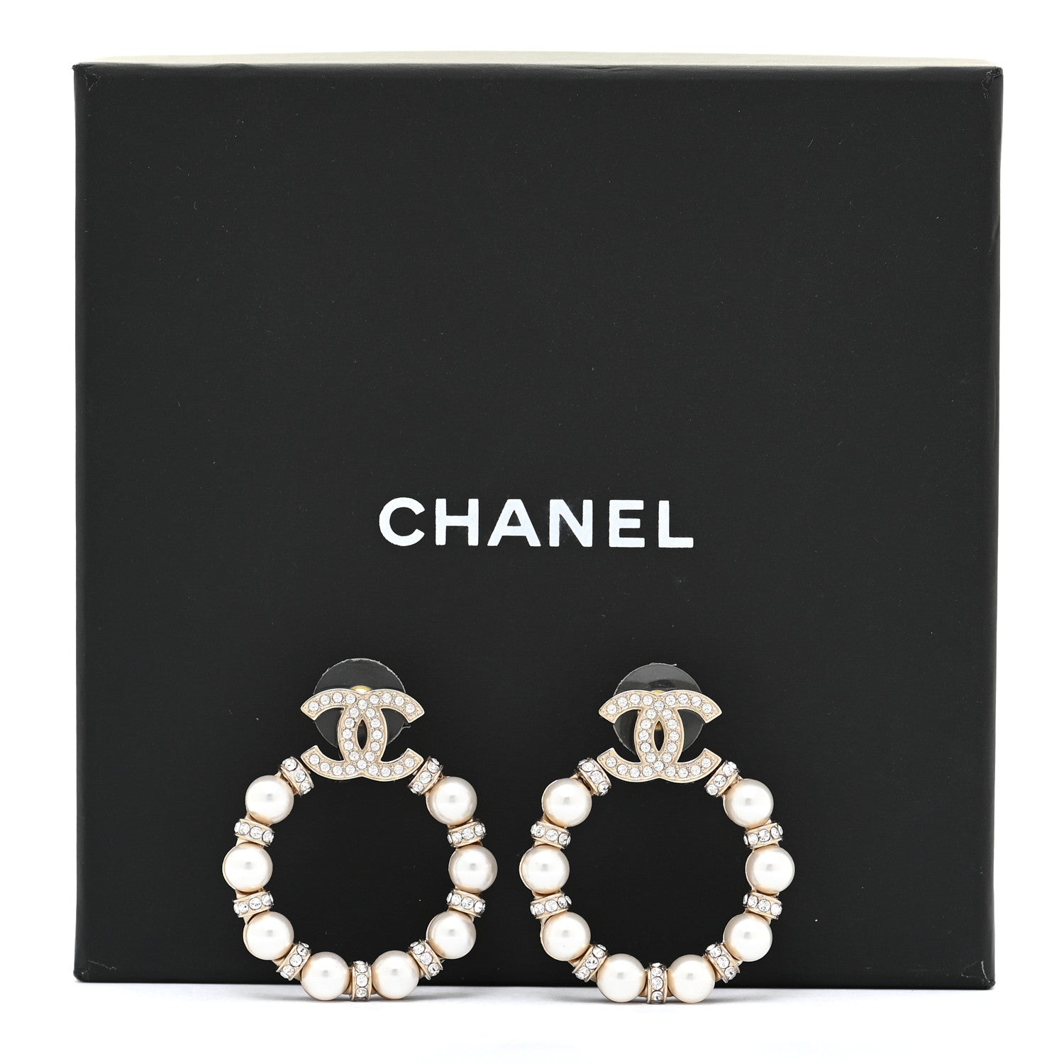 Chanel Pearl Crystal Nefertiti CC Drop Earrings Gold 6 of 6