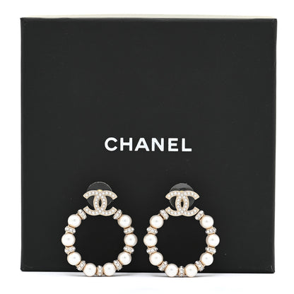 Chanel Pearl Crystal Nefertiti CC Drop Earrings Gold 6 of 6