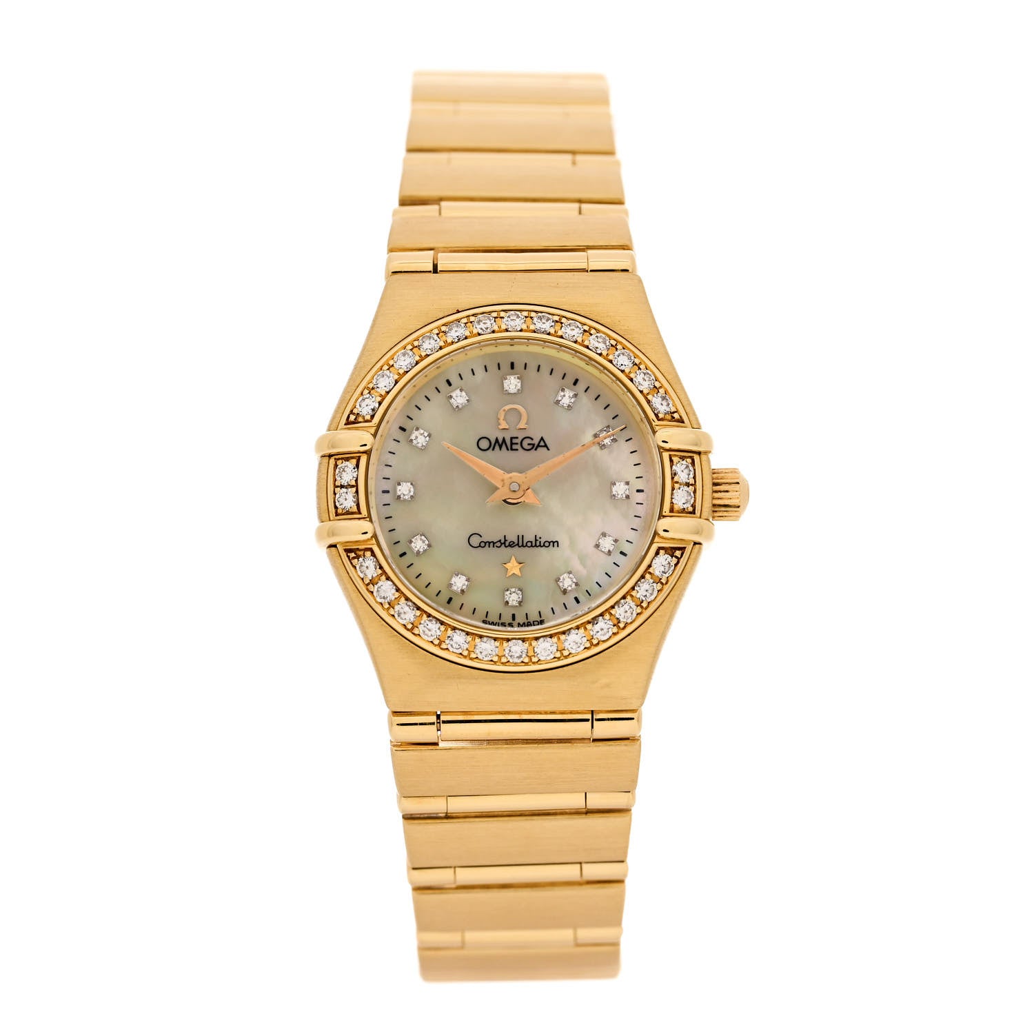 Omega 18K Yellow Gold Diamond Bezel Mother of Pearl 22mm Constellation Quartz Watch 1167.75.00 1 of 5