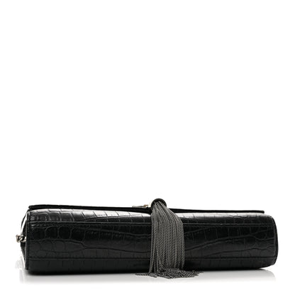 Saint Laurent Calfskin Crocodile Embossed Medium Classic Monogram Kate Tassel Satchel Black 4 of 13