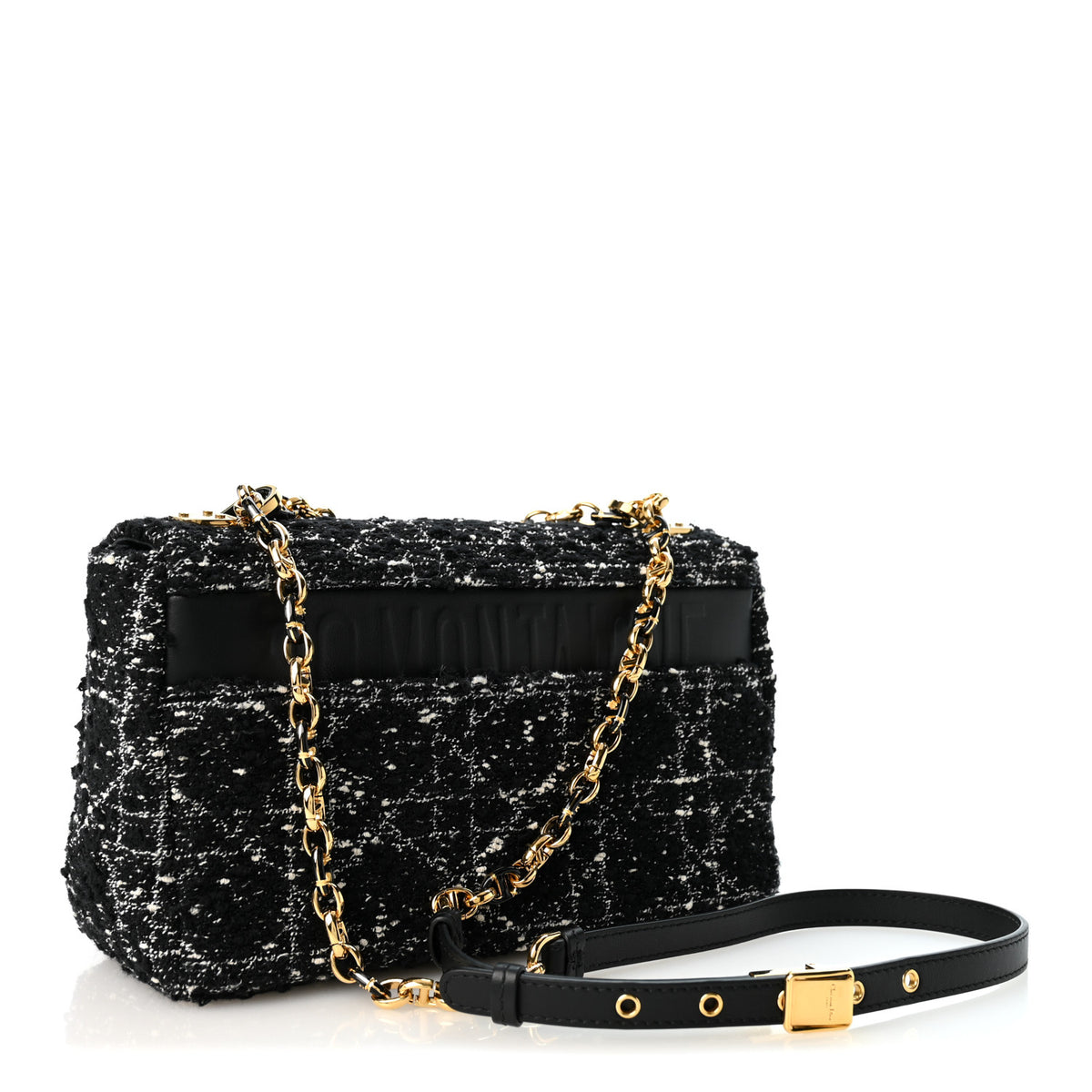 Calfskin Tweed Embroidered Cannage Medium Caro Bag Black White