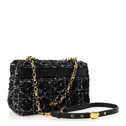 Christian Dior Calfskin Tweed Embroidered Cannage Medium Caro Bag Black White 2 of 10