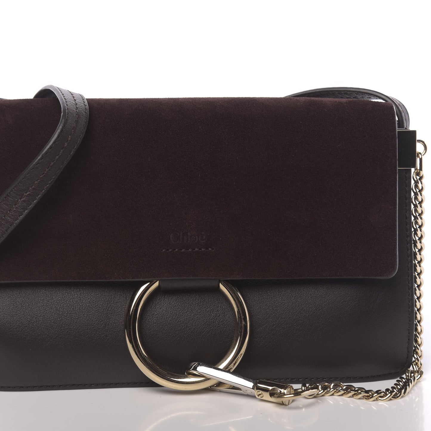 Suede Calfskin Small Faye Shoulder Bag Carbon Brown