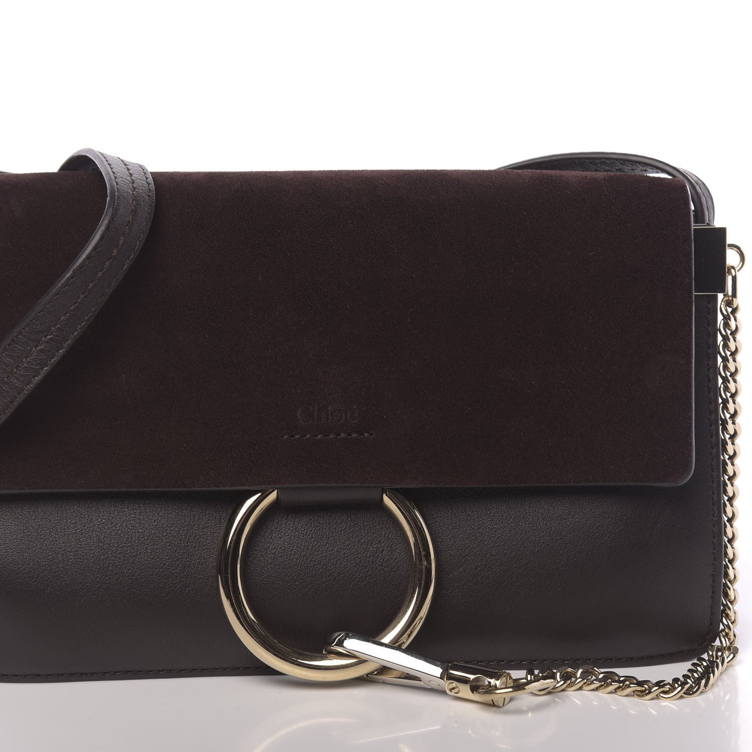 Chloe Suede Calfskin Small Faye Shoulder Bag Carbon Brown 9 of 9
