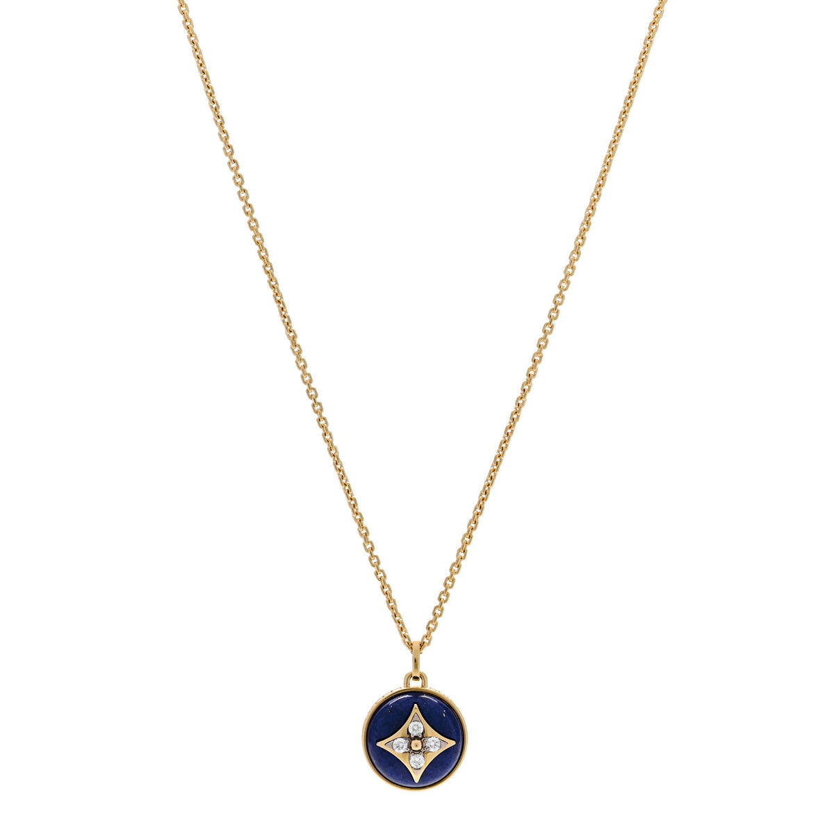 18K Yellow Gold Diamond Lapis Lazuli B Blossom Medallion Pendant Necklace