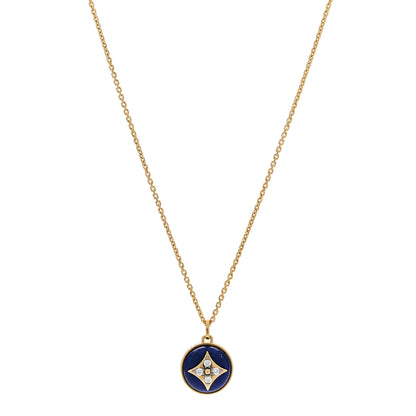 Louis Vuitton 18K Yellow Gold Diamond Lapis Lazuli B Blossom Medallion Pendant Necklace 1 of 5