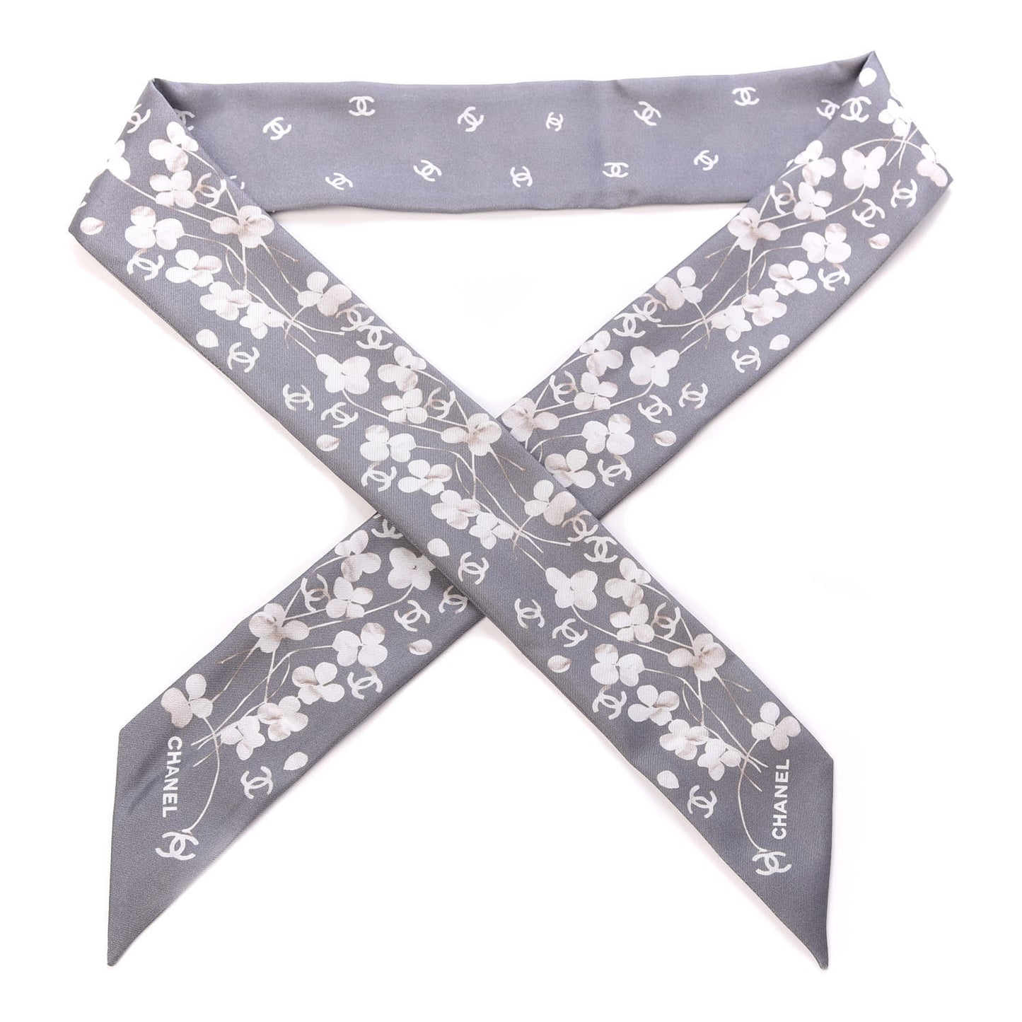 Silk CC Slim Bandeau Scarf Gray Ecru