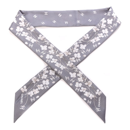 Chanel Silk CC Slim Bandeau Scarf Gray Ecru 1 of 3