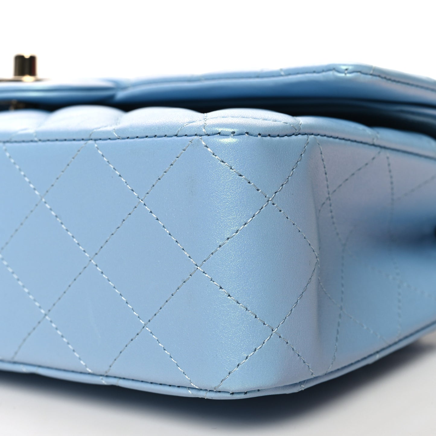 Iridescent Lambskin Quilted Medium Double Flap Light Blue