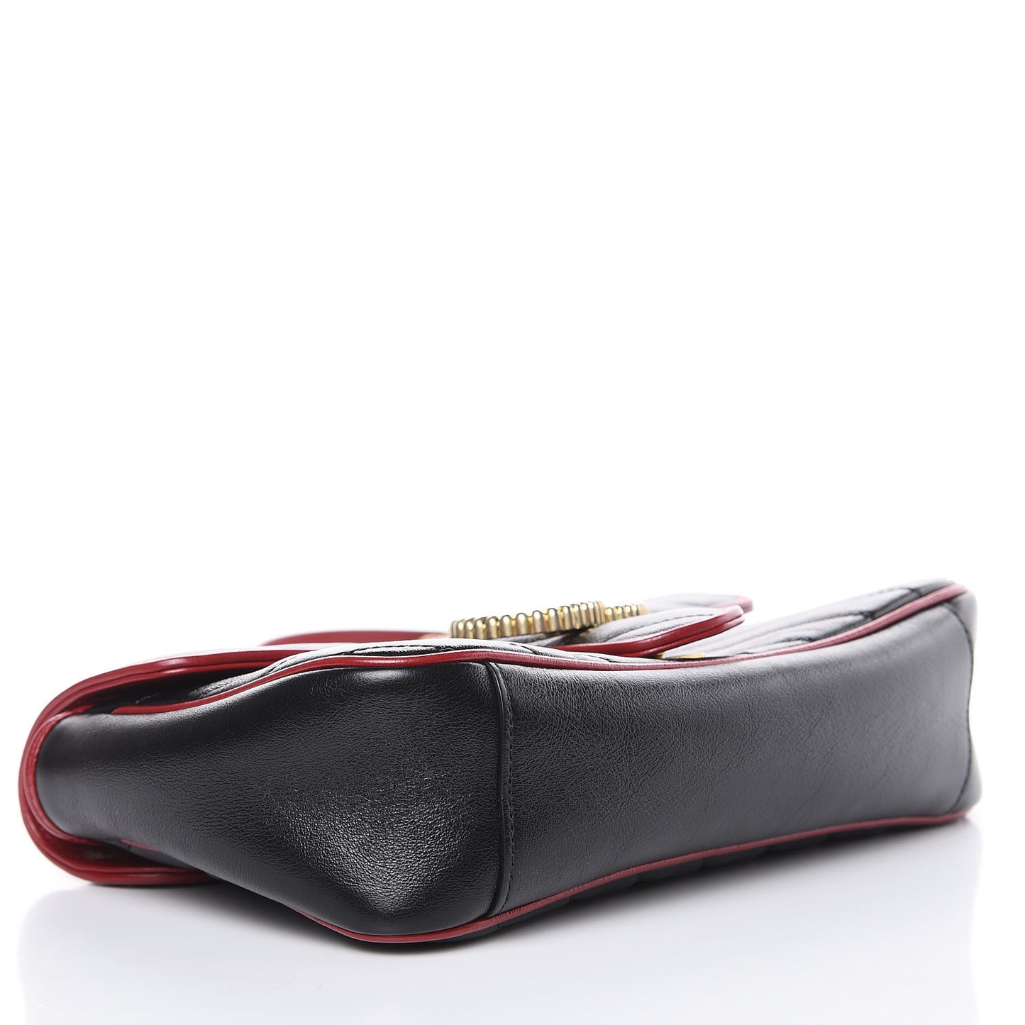 Vintage Effect Calfskin Matelasse Diagonal Small Torchon GG Marmont Shoulder Bag Black Romantic Cherry