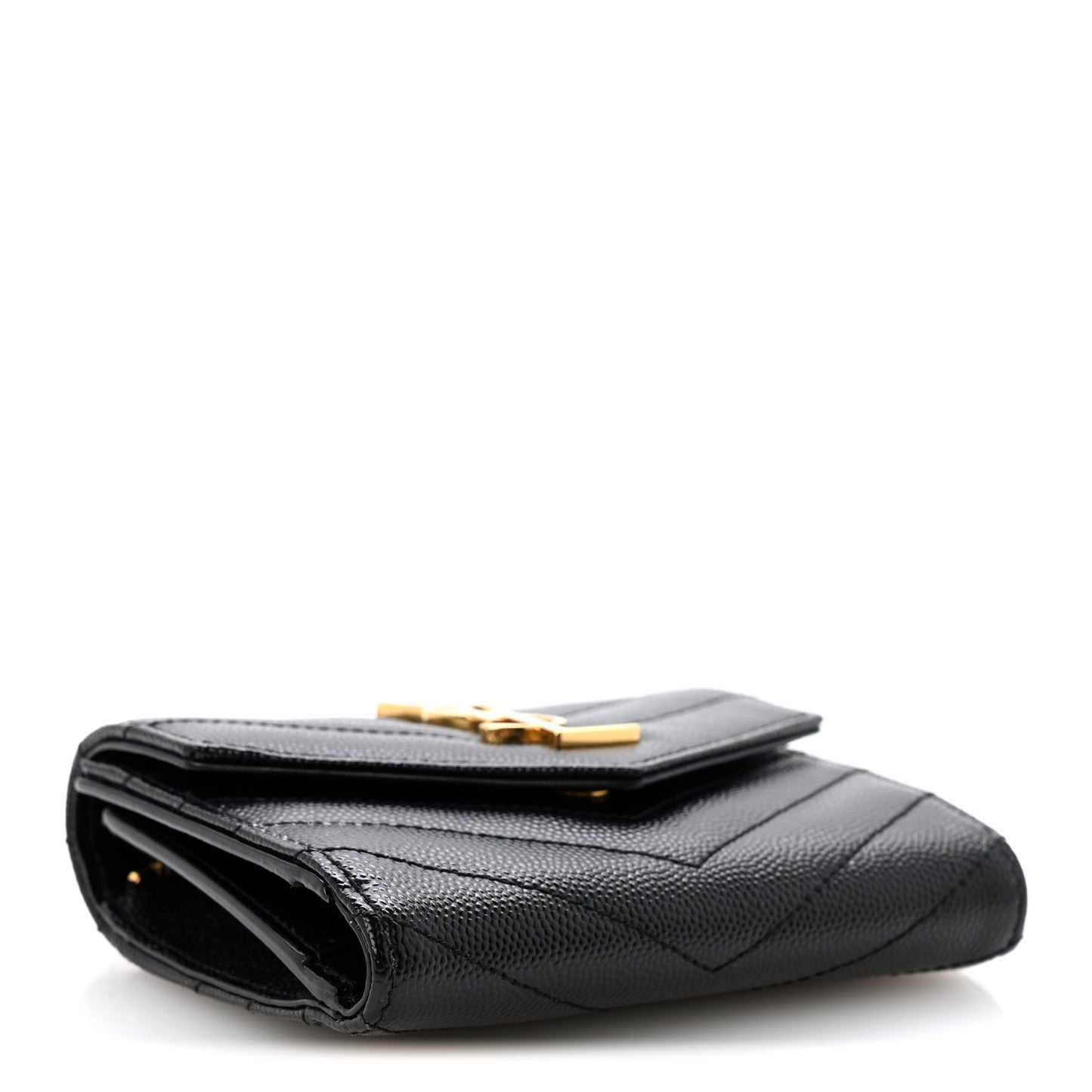 Grain De Poudre Matelasse Chevron Monogram Compact Tri Fold Wallet Black