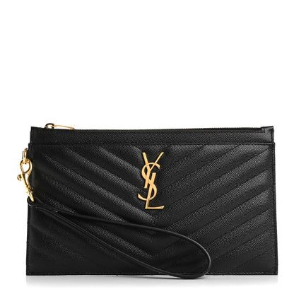 Saint Laurent Grain De Poudre Chevron Monogram Large Bill Pouch Black 1 of 14