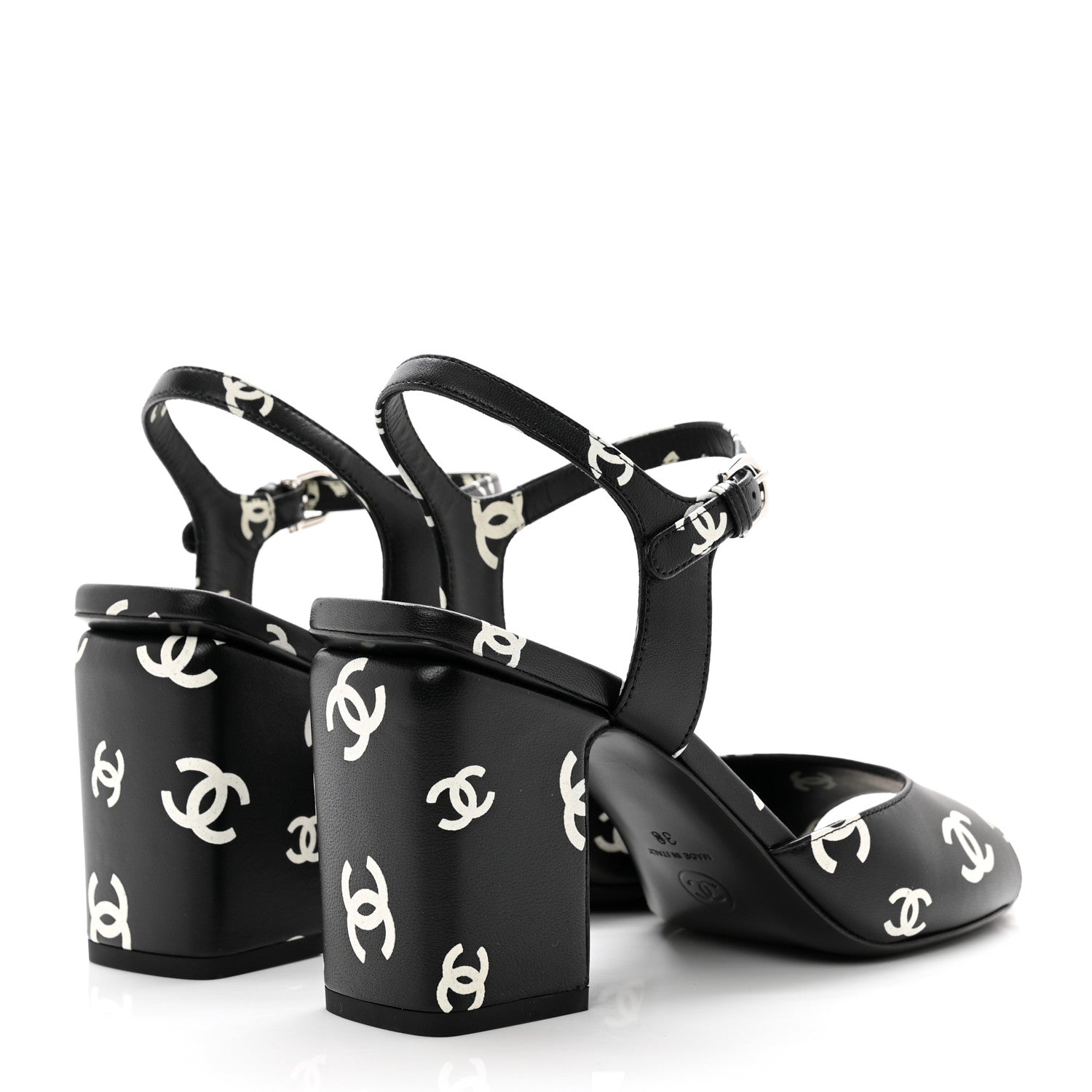 Chanel Printed Lambskin CC Sandals 38 Black White 4 of 7