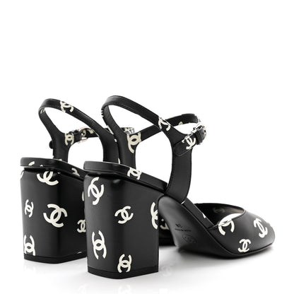 Chanel Printed Lambskin CC Sandals 38 Black White 4 of 7