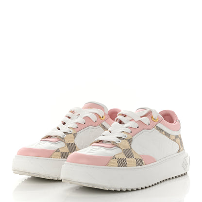 Louis Vuitton Monogram Embossed Calfskin Damier Azur Time Out Sneakers 39 Rose Clair Pink 3 of 9