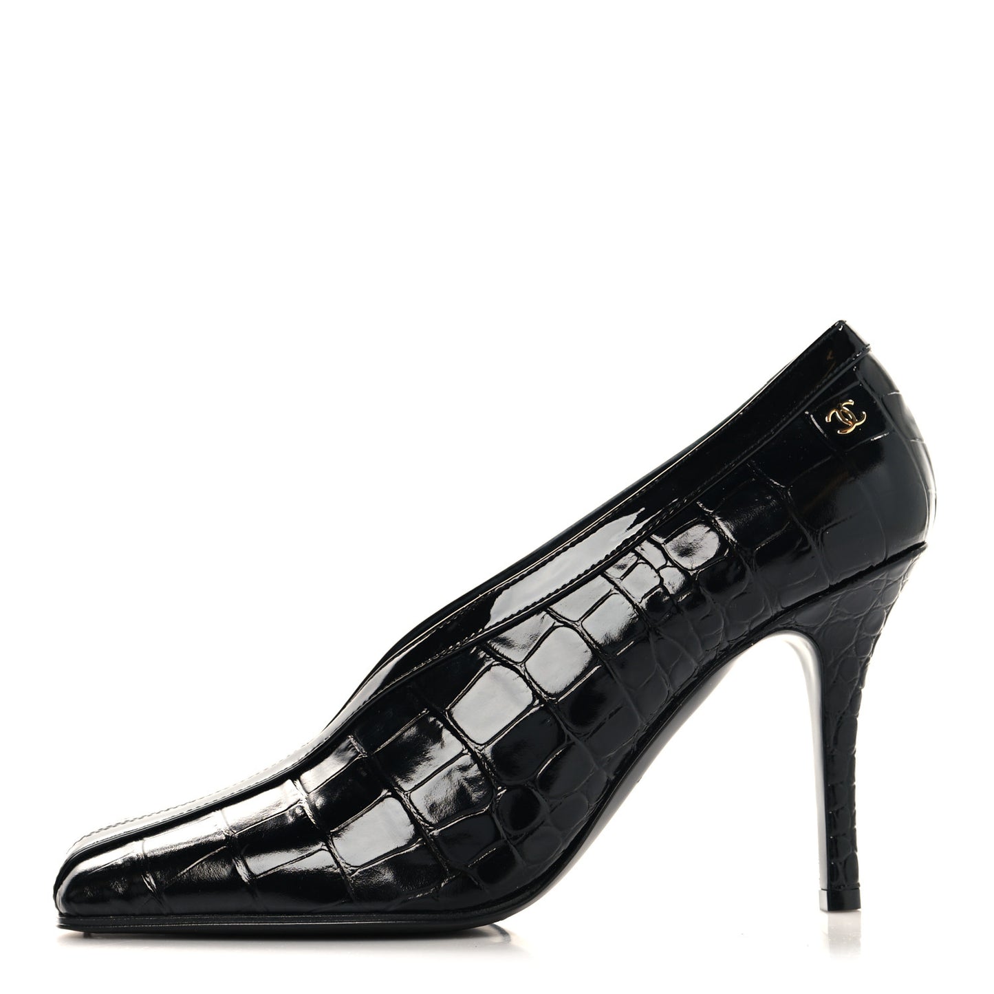 Crocodile Embossed Patent Calfskin Pumps 38 Black