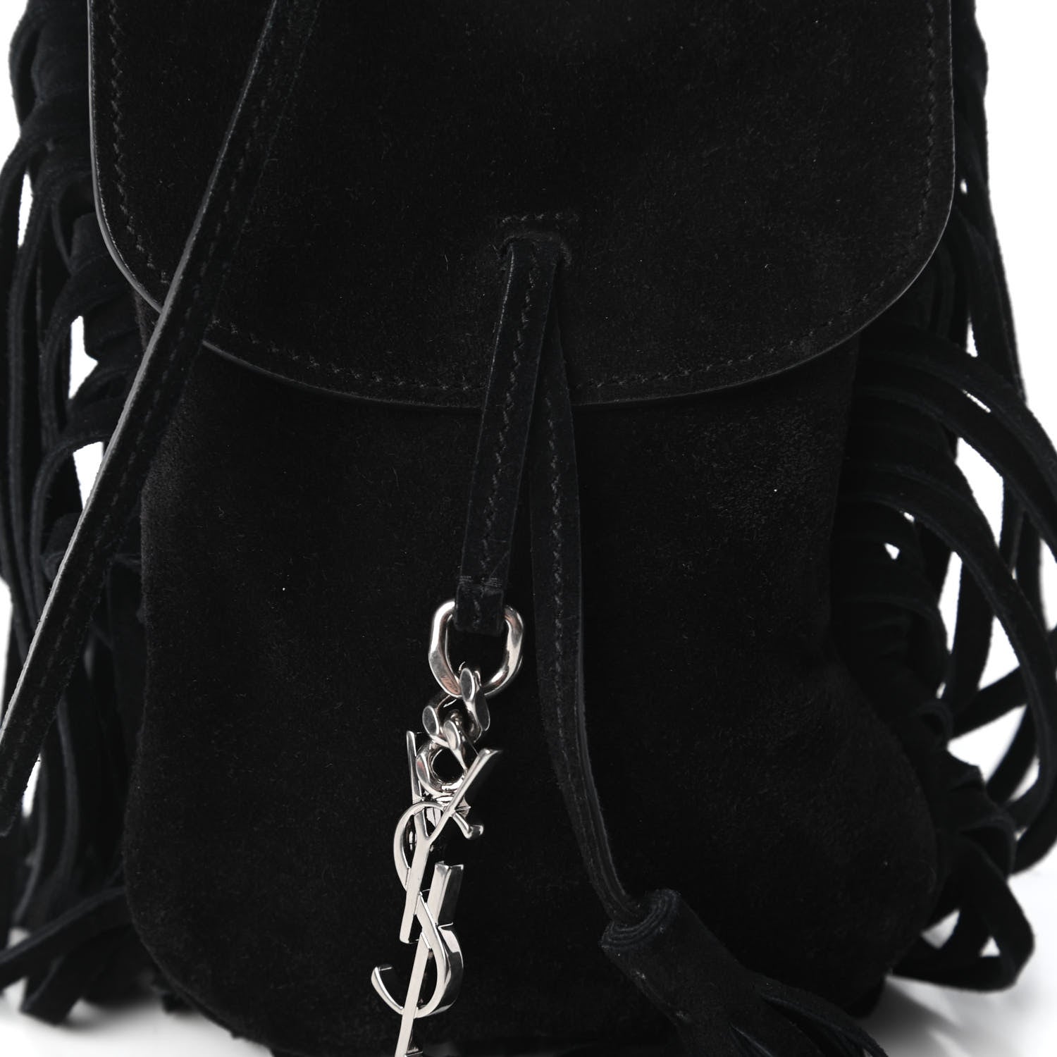 Saint Laurent Suede Fringe Toy Monogram Anita Crossbody Bag Black 10 of 10