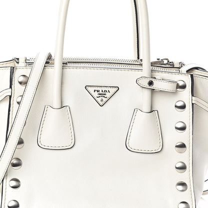Prada Glace Calf Studded Twin Pocket Tote White 7 of 9