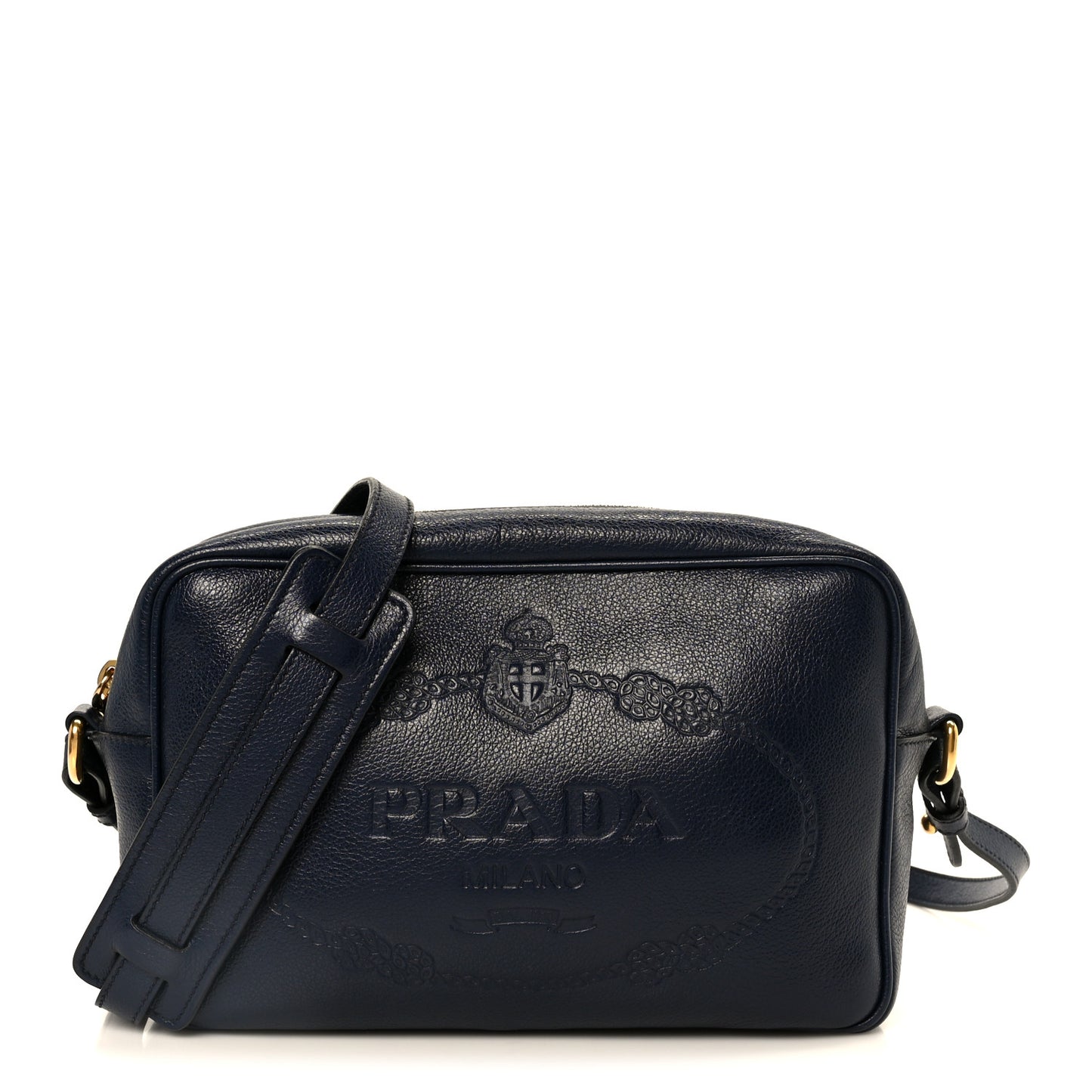 Glace Calfskin Embossed Logo Camera Bag Navy Blue