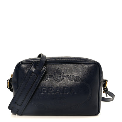 Prada Glace Calfskin Embossed Logo Camera Bag Navy Blue 1 of 12